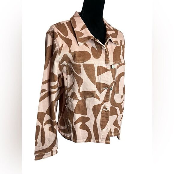 NWT ANTHROPOLOGIE SANCTUARY BABY PINK/BROWN TROPICAL GIRLY DENIM JACKET SIZE XL - Picture 6 of 13